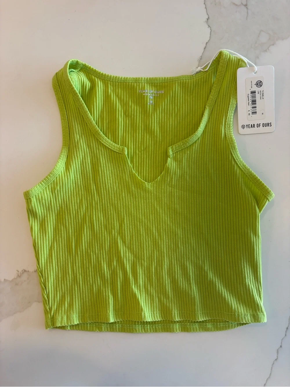 Year of Ours Neon Lime Ribbed V-Notch Crop Tank & matching leggings